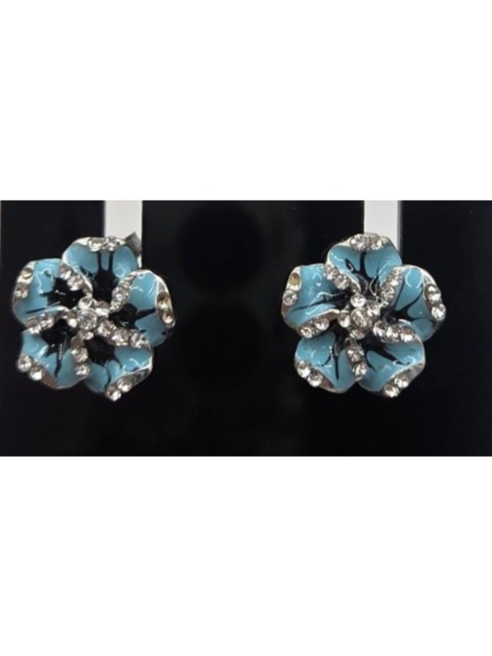 Blue Flower Rhinestone Earrings